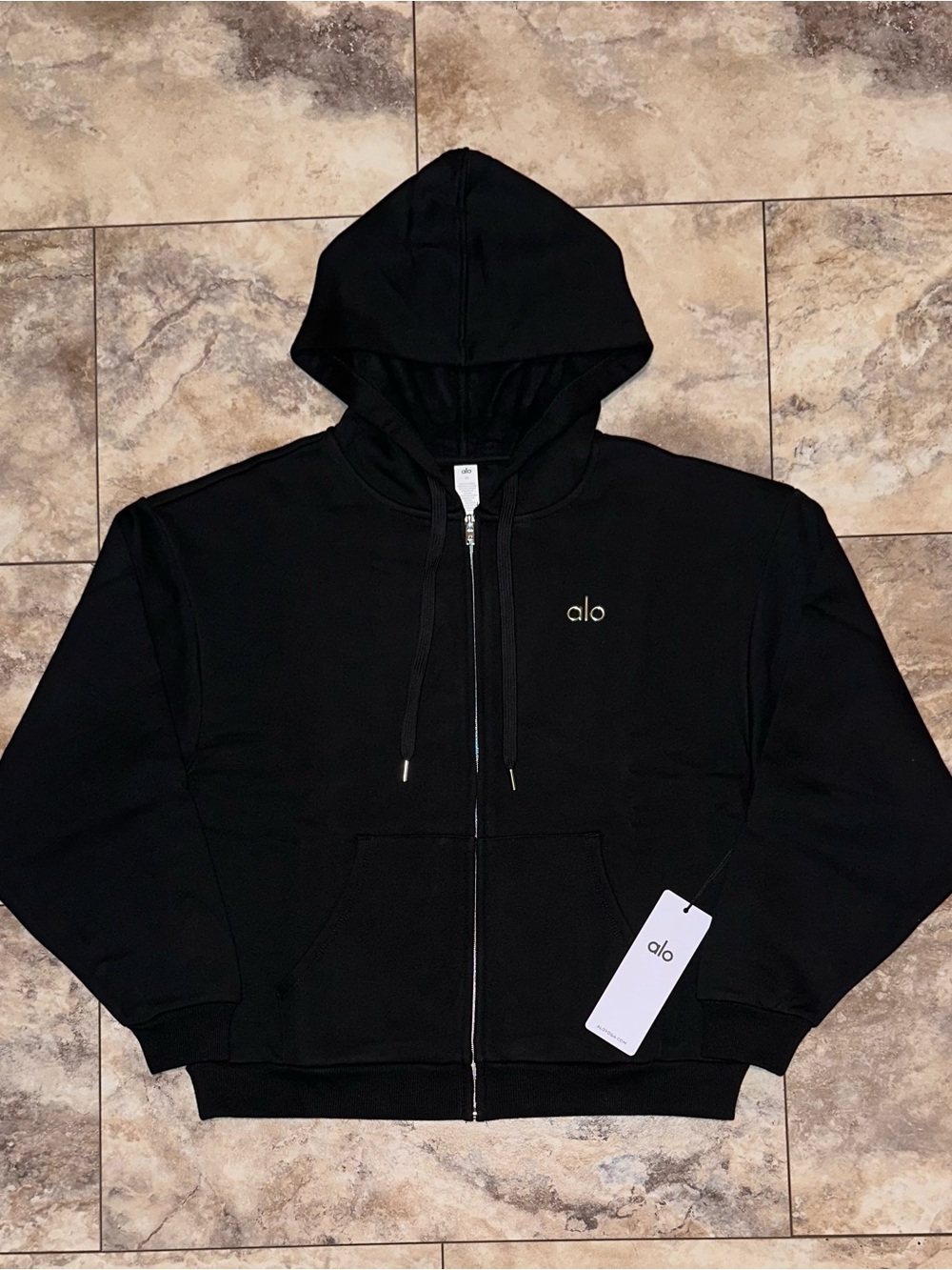 Alo Yoga Accolade Full Zip Hoodie Black Sweatshirt NWT Size XS